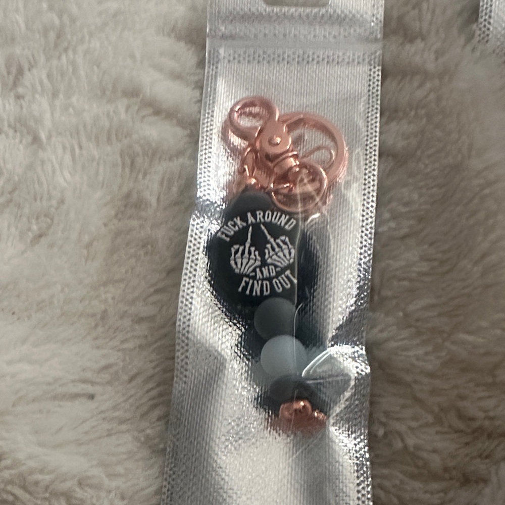 Black Beaded Keychain with Rose Gold Hardware